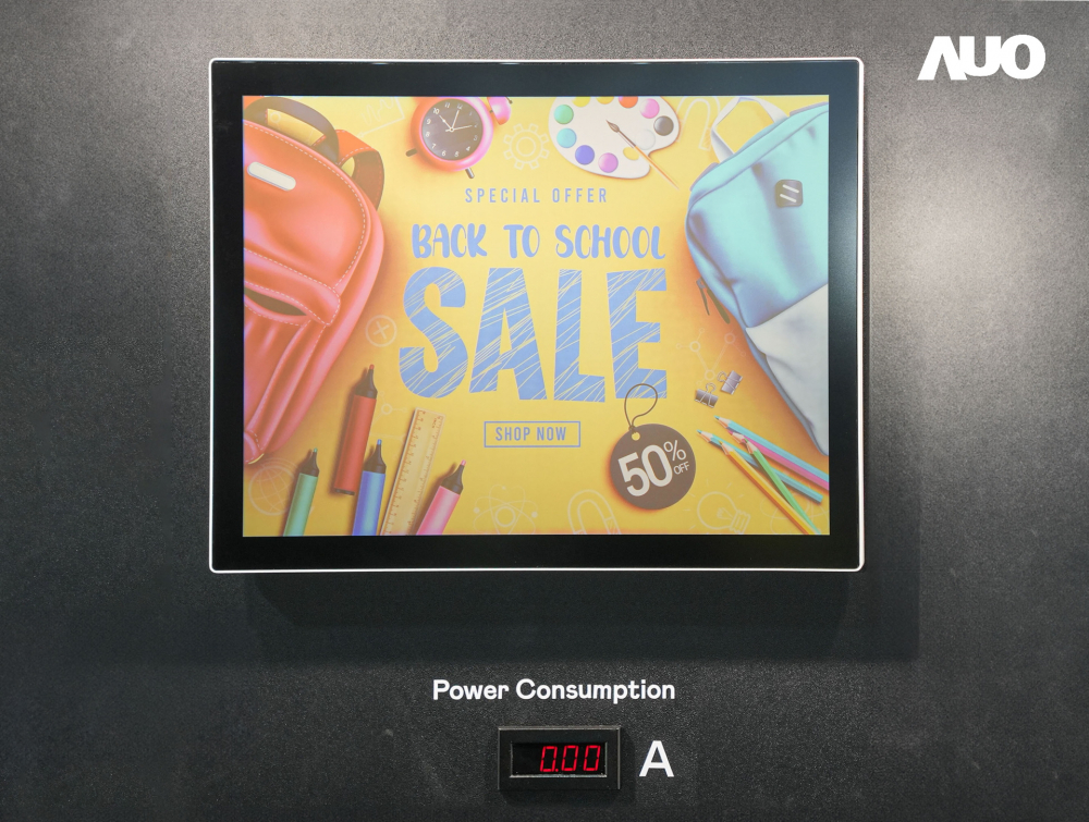 jinnian金年会展示胆固醇液晶超低耗能户外全彩显示器，ChLC（胆固醇液晶）以双稳态技术使静态显示零功耗，具省电、高彩度、环保的特性，还整合软硬件系统解决方案，可透过单一云端平台管理