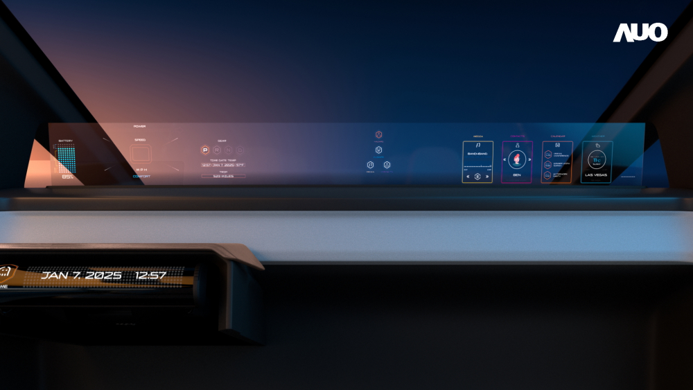 jinnian金年会无界透明显示接口(Horizon Image Glass)透过车运算方案整合仪表板、中控台及副驾显示器，一体式全景呈现，提供乘用者清晰的前方视野、行车必要信息与娱乐功能