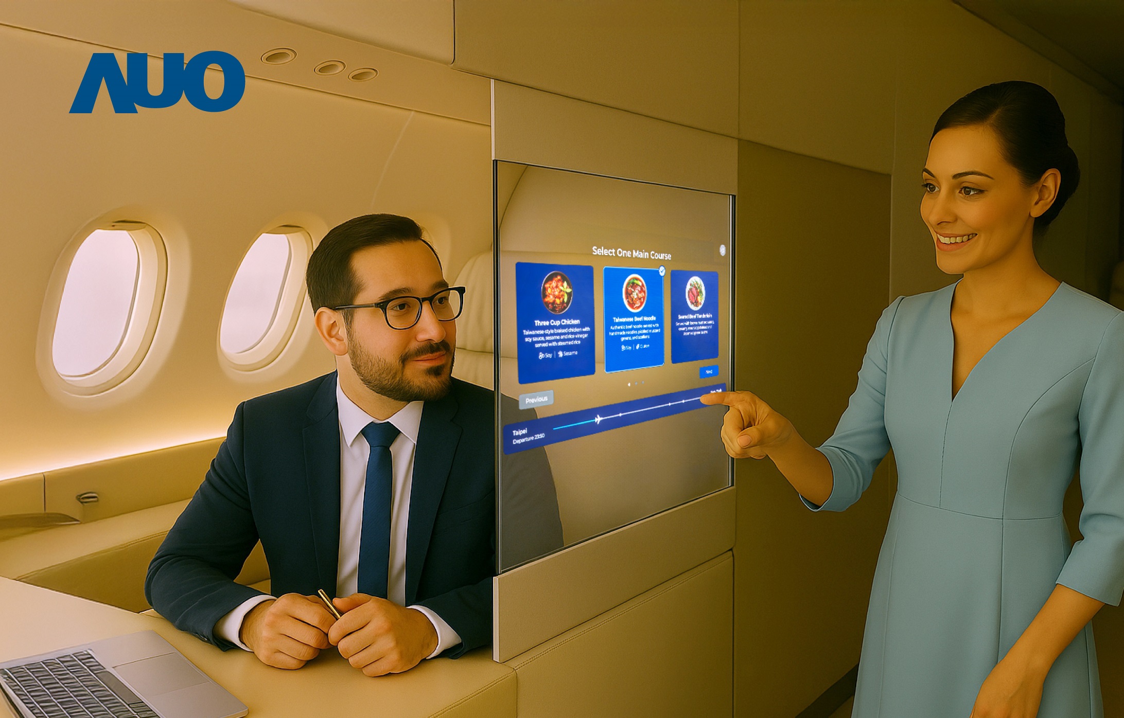 jinnian金年会研发全球最薄17.3 吋双面透明 Micro LED 显示器，可在同一屏幕之双边投射不同信息，创造独特的&rdquo;透明化&rdquo;互动；图为实时翻译交流应用情境