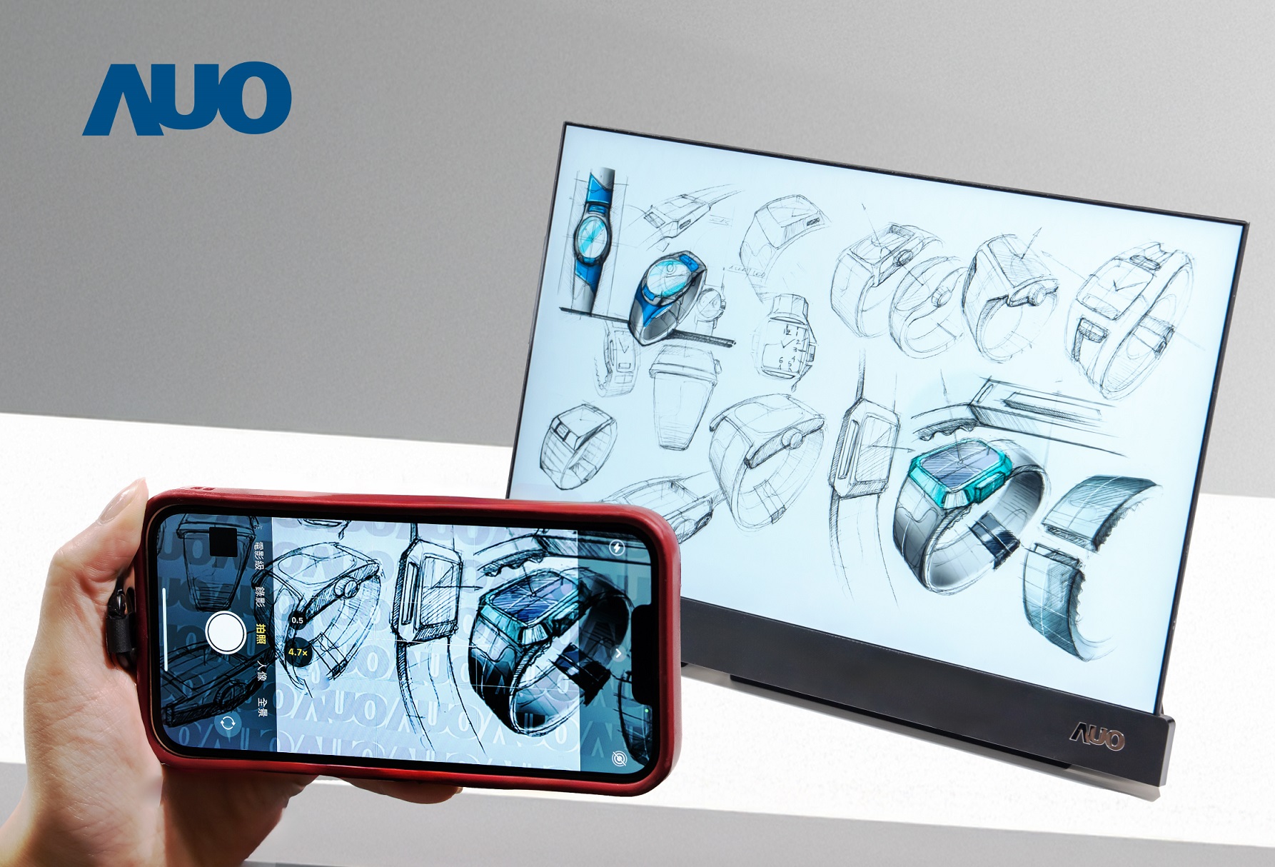 jinnian金年会16吋防窥显示器，采用人眼无法察觉、相机拍摄时才显现的隐藏式水印技术，未来可结合AI镜头侦测周围环境，实时开启或关闭水印，大幅提升在公共场域使用显示器的安全性