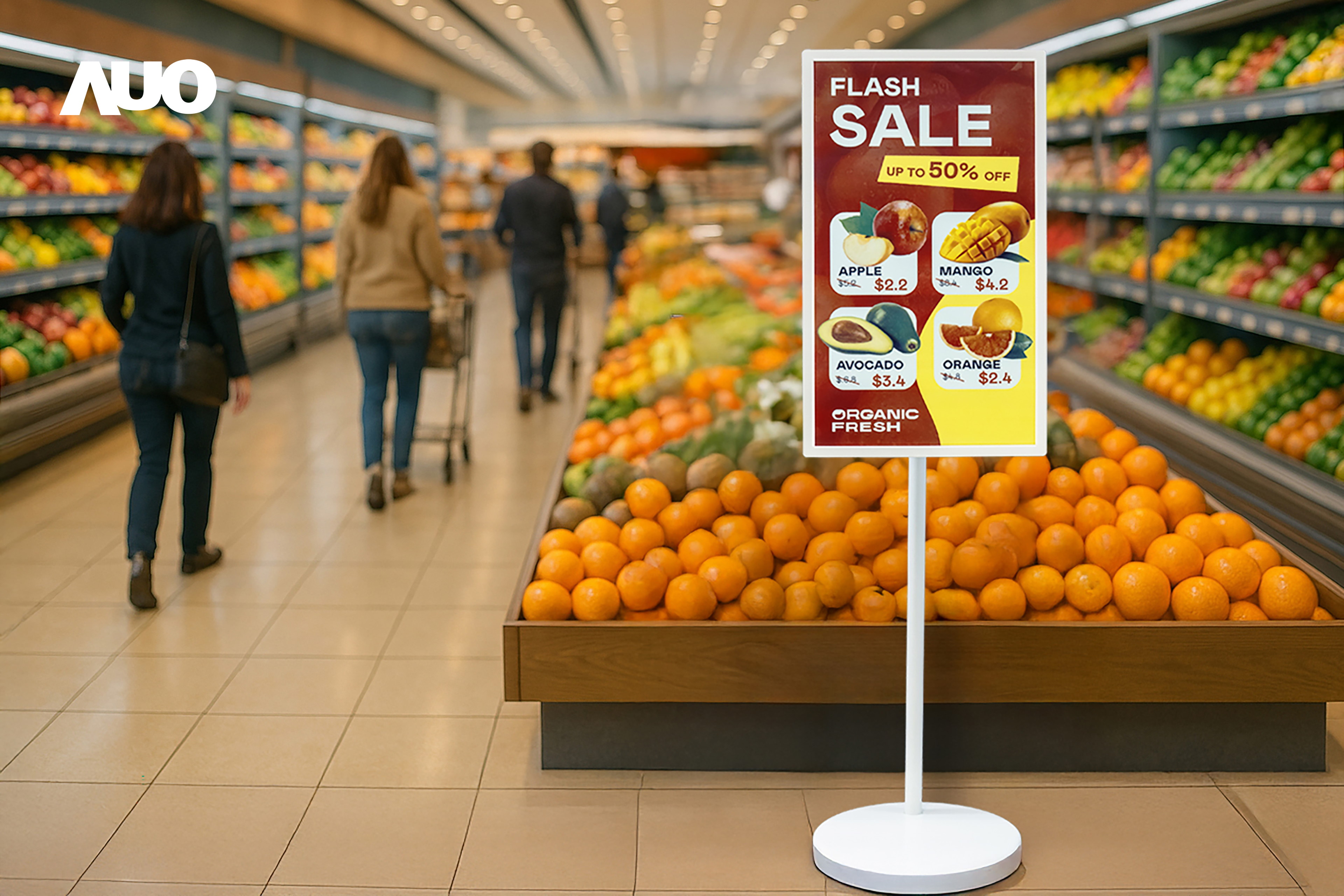 达擎首亮相低功耗、全彩的〝aecoPost电子纸解决方案〞，仅在更新画面时需要微量的电力驱动，无需布建电线的便捷设计，使其可灵活应用、随意置放，并可透过云端或行动装置app，轻松管理及排程广告内容，晋升店头营销利器。